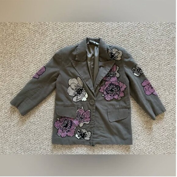 Anthropologie Dhruv Kapoor Floral Embellished Blazer Jacket size S - Picture 7 of 11
